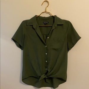 Olive green tie blouse